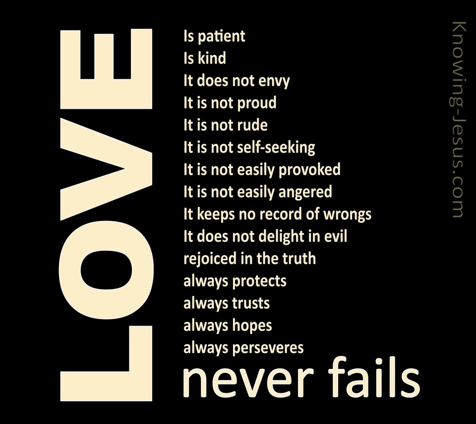 1 Corinthians 13:8 Love Never Fails (black)